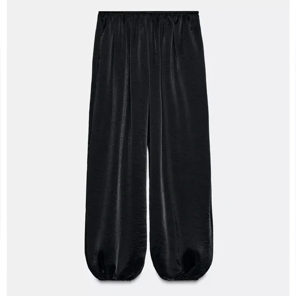 Zara Black Satin Wide-Leg Pants! NWT - Picture 2 of 4